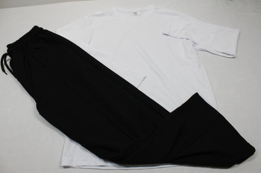 Leichter Zweiteiler Langarm Shirt weiß Schwarze Hose Mädchen 146/152