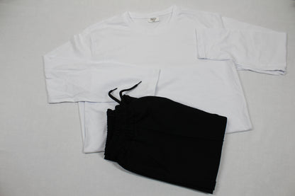 Leichter Zweiteiler Langarm Shirt weiß Schwarze Hose Mädchen 146/152