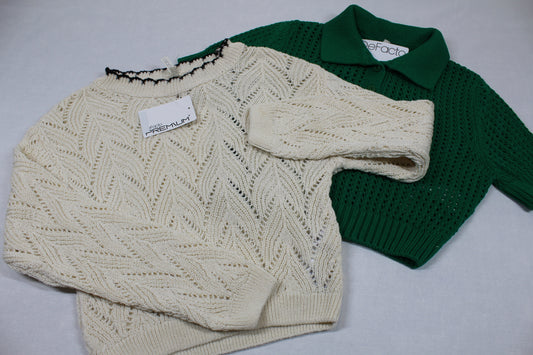 Set Schöne Strickpullover kurz Grün Lang Weiß Mädchen 122/128 
