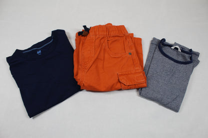 Set Orange Kurze Hose T-Shirt blau Ärmelloses Shirt Gestreift 134/140