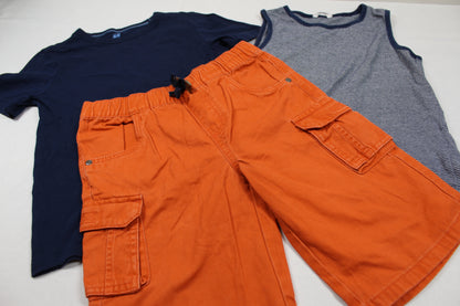 Set Orange Kurze Hose T-Shirt blau Ärmelloses Shirt Gestreift 134/140