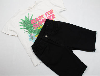 Set Kurze Schwarze Hose T-Shirt Motiv Mädchen 134/140
