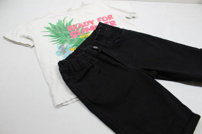 Set Kurze Schwarze Hose T-Shirt Motiv Mädchen 134/140