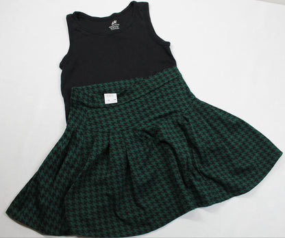 Set Kurzer Karierter Rock T-Shirt Schwarz Mädchen 134/140