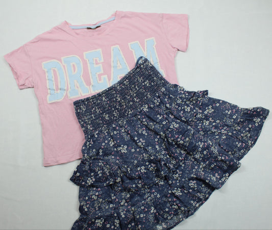 Sommerset Kurzer Blumenrock Pinkes T-Shirt Motiv Mädchen 134/140
