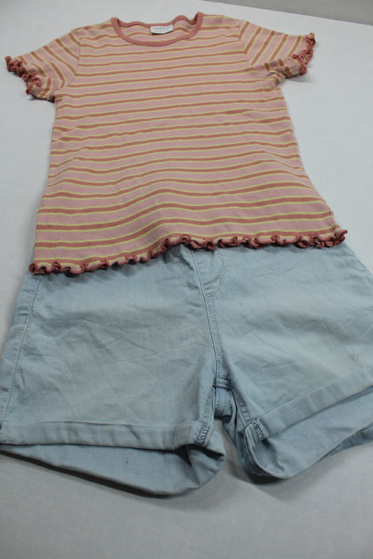 Set Kurze Hose T-Shirt Gestreift Mädchen 134/140