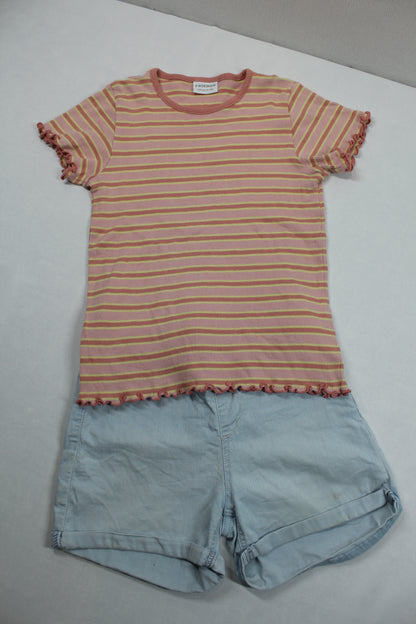 Set Kurze Hose T-Shirt Gestreift Mädchen 134/140