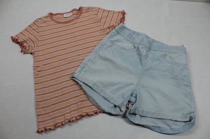Set Kurze Hose T-Shirt Gestreift Mädchen 134/140