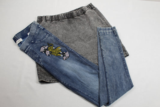 Set Kurzer Grauer Rock Leichte Leggins Art Bluejeans Motiv Mädchen 158/164