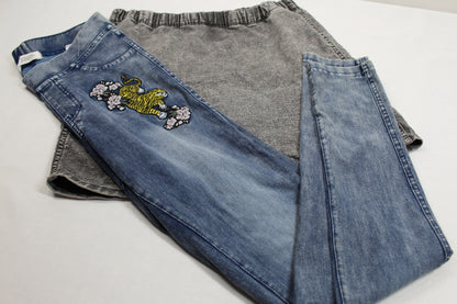Set Kurzer Grauer Rock Leichte Leggins Art Bluejeans Motiv Mädchen 158/164