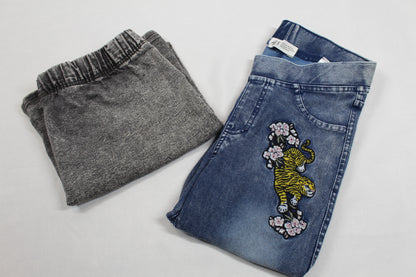 Set Kurzer Grauer Rock Leichte Leggins Art Bluejeans Motiv Mädchen 158/164