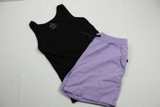 Set Schwarzer Top Lila Kurze Hose Mädchen 146/152