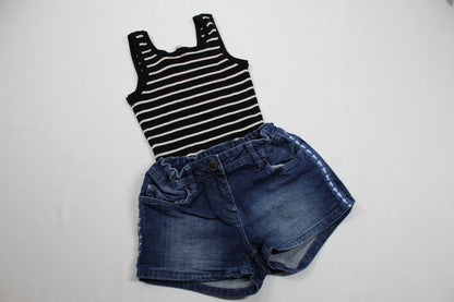 Set Top gestreift Kurze Bluejeans Mädchen 146/152