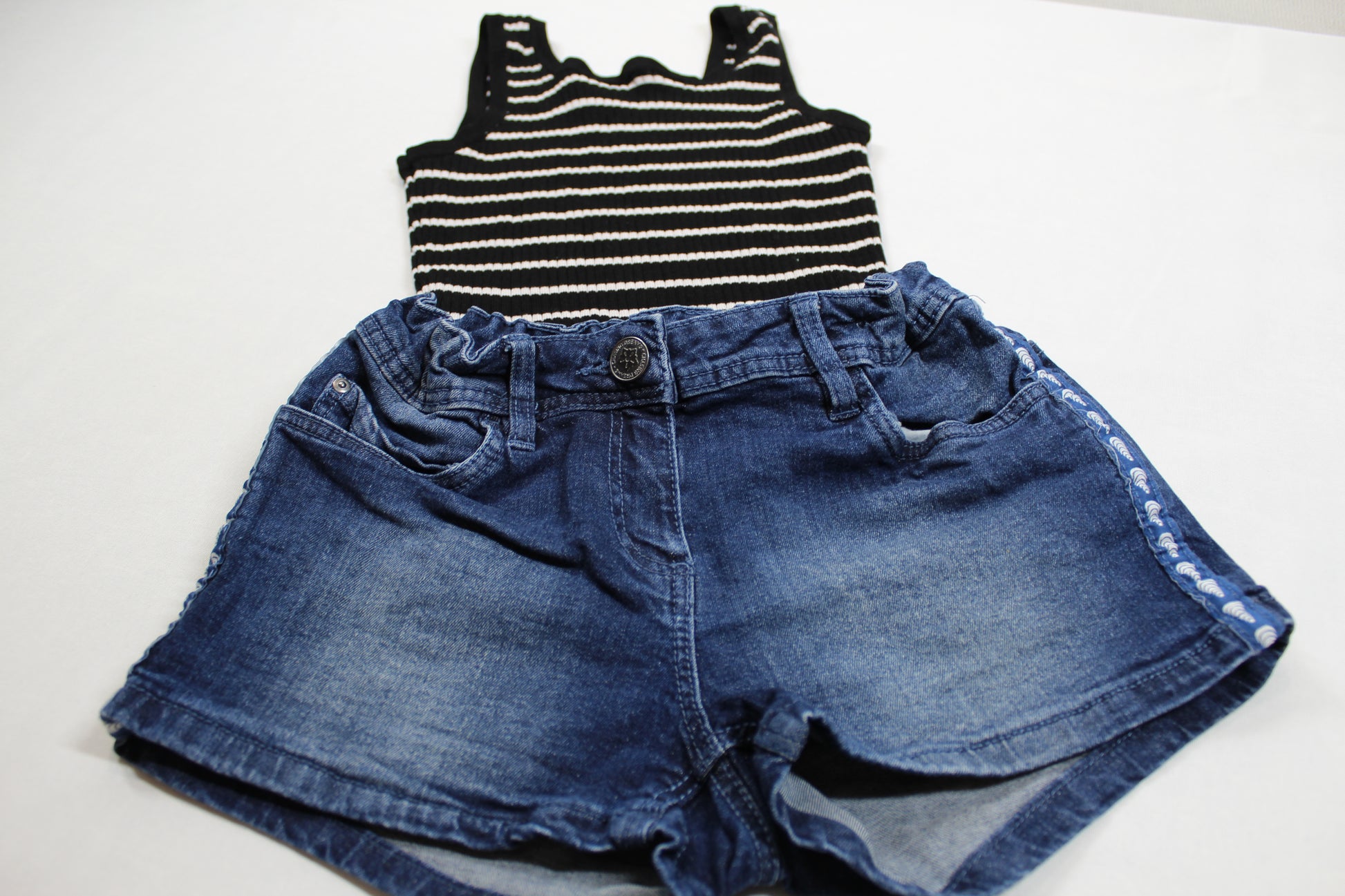 Set Top gestreift Kurze Bluejeans Mädchen 146/152