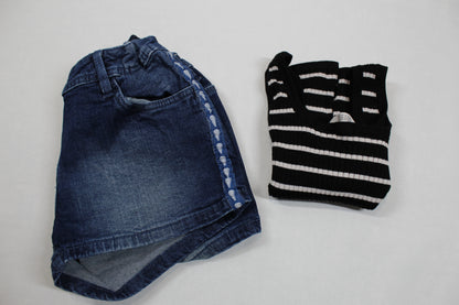 Set Top gestreift Kurze Bluejeans Mädchen 146/152