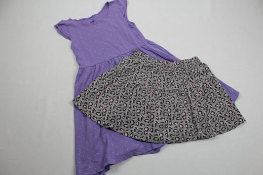 Set Leichtes Lila Kleid Kurzer Rock Muster Mädchen 110/116