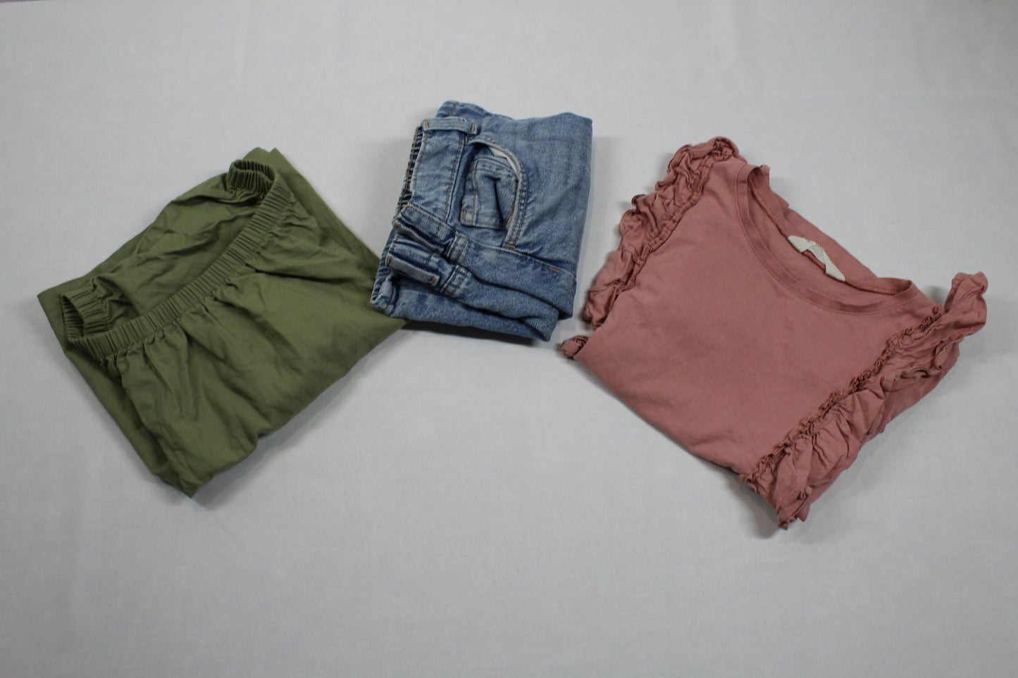Set Jeansrock T-Shirts Uni Grün Rosa Mädchen 122/128