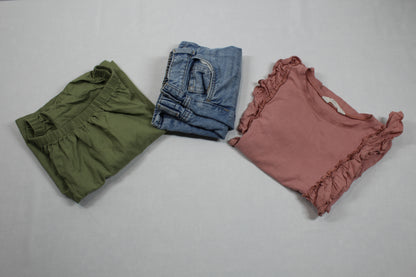 Set Jeansrock T-Shirts Uni Grün Rosa Mädchen 122/128