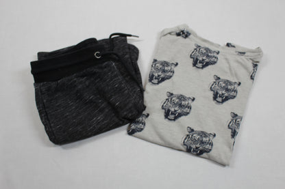 Set Kurze Hose Grau Schwarz T-Shirt Hellgrau Motiv Jungs 122/128