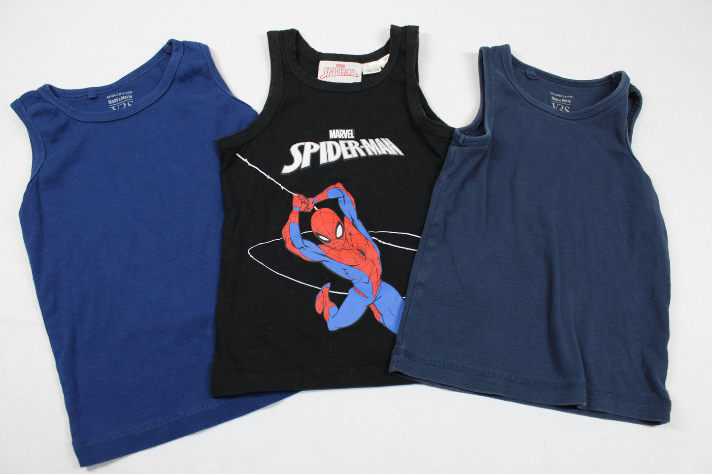 Dreierset T-Shirt Uni Motiv Spiderman Schwarz Blau Jungs 98/104