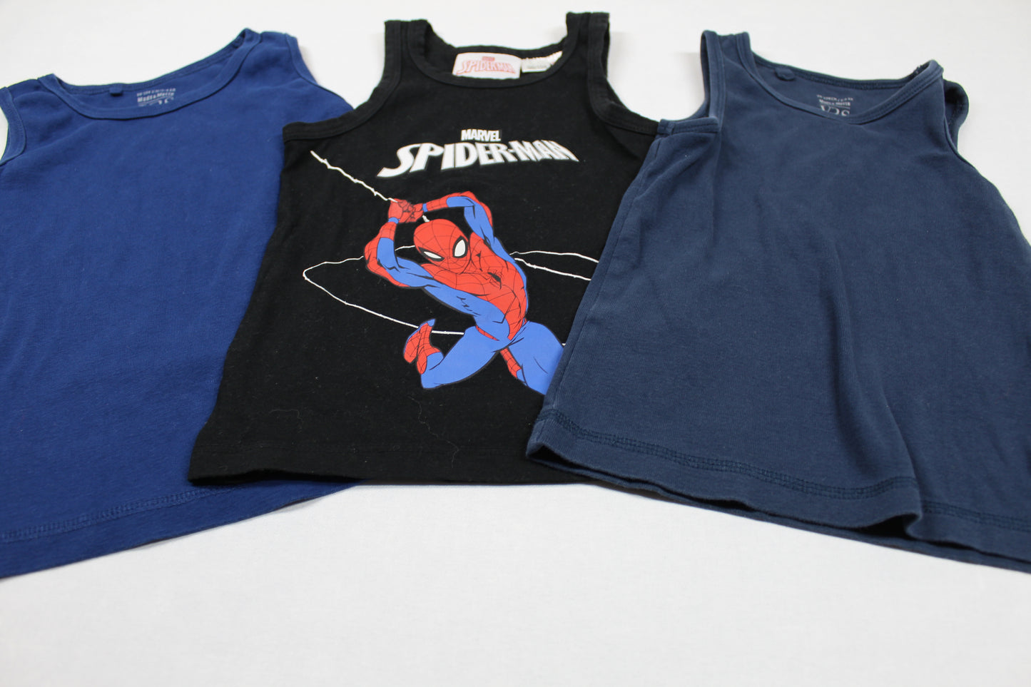 Dreierset T-Shirt Uni Motiv Spiderman Schwarz Blau Jungs 98/104