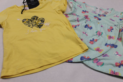 Set T-Shirts Gelb Motiv Hellgrün Mädchen 74/80