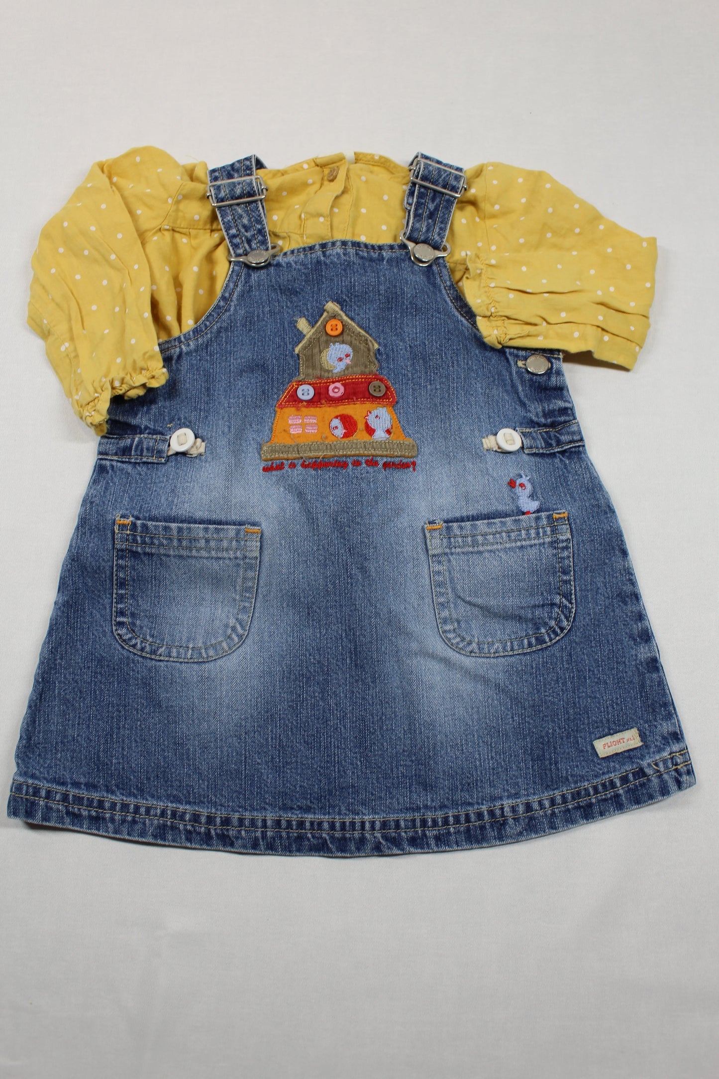 Set Bluejeans Kleid Motiv Gelb Bluse Mädchen 74/80