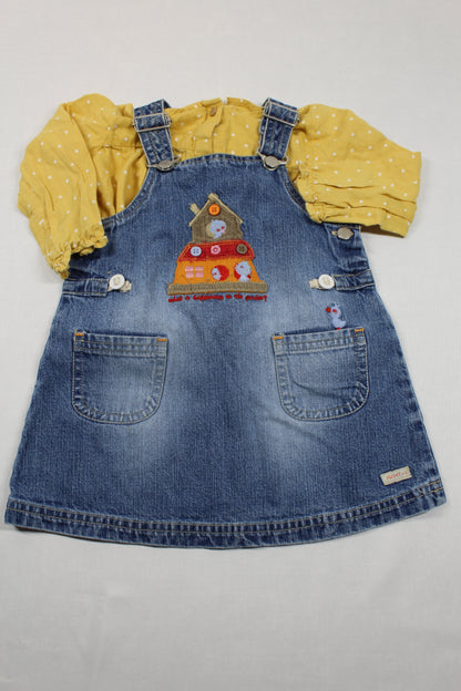 Set Bluejeans Kleid Motiv Gelb Bluse Mädchen 74/80