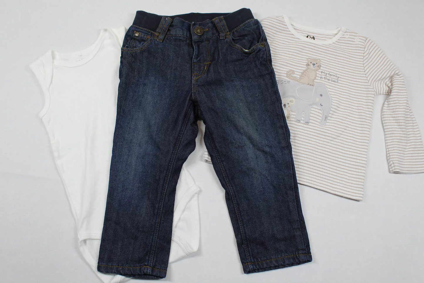 Set Bluejeans Weißer Body Langarmshirt Motiv Gestreift Jungs 74/80