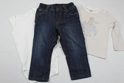 Set Bluejeans Weißer Body Langarmshirt Motiv Gestreift Jungs 74/80