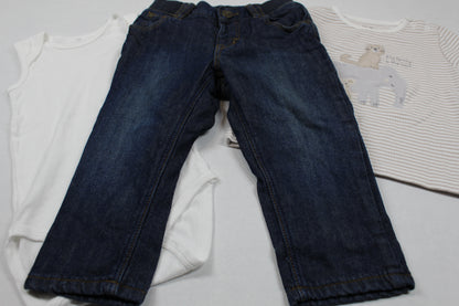 Set Bluejeans Weißer Body Langarmshirt Motiv Gestreift Jungs 74/80