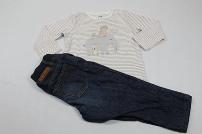 Set Bluejeans Weißer Body Langarmshirt Motiv Gestreift Jungs 74/80