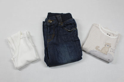 Set Bluejeans Weißer Body Langarmshirt Motiv Gestreift Jungs 74/80
