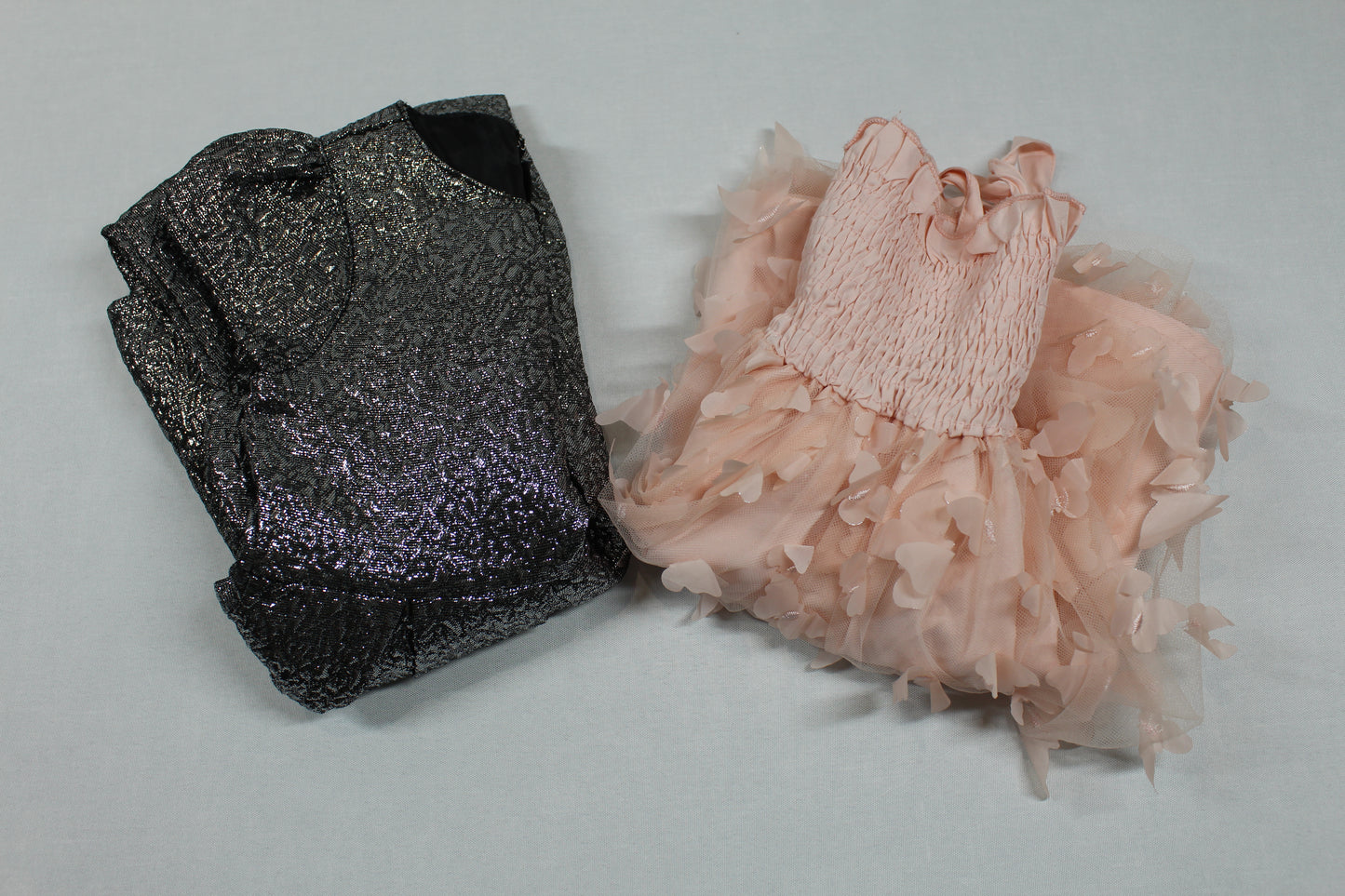 Set Rosa Kurzer Rock Silber Schwarzes Kleid Mädchen 80/86