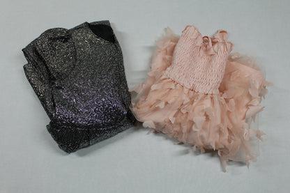 Set Rosa Kurzer Rock Silber Schwarzes Kleid Mädchen 80/86