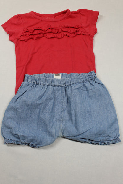 Set Bluejeans Rotes T-Shirt Mädchen 80/86