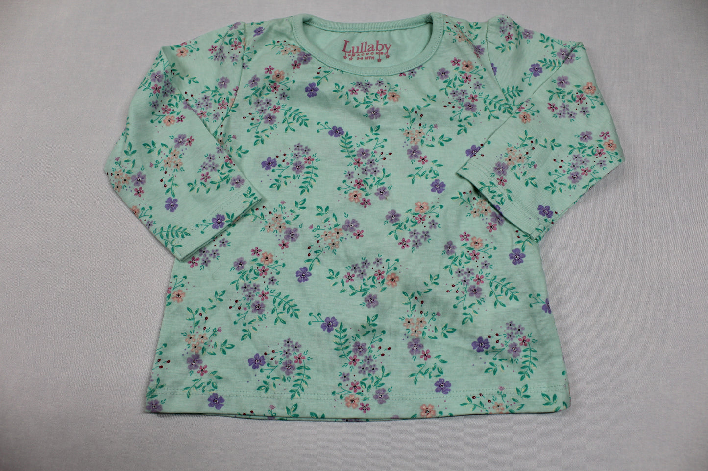Set Kurze Hose Rosa Langarmshirt Grün Blumenmuster Mädchen 62