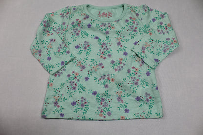 Set Kurze Hose Rosa Langarmshirt Grün Blumenmuster Mädchen 62