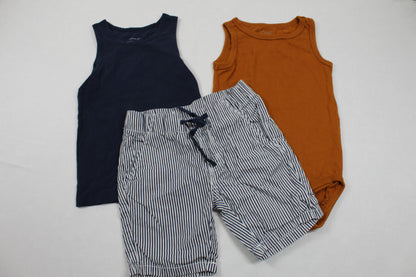 Dreierset Body Uni T-Shirt Kurze Hose gestreift 98-J
