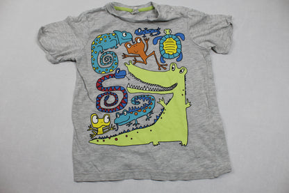 Set T-Shirt Grau Motiv Kurze Blaue Hose Jungs 92/98