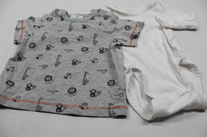Set T-Shirt Grau Motiv Body Weiß Jungs 62/68