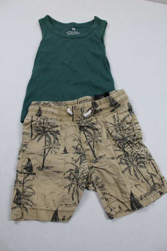 Set Grün T-Shirt Kurze Hose Motiv Jungs 92