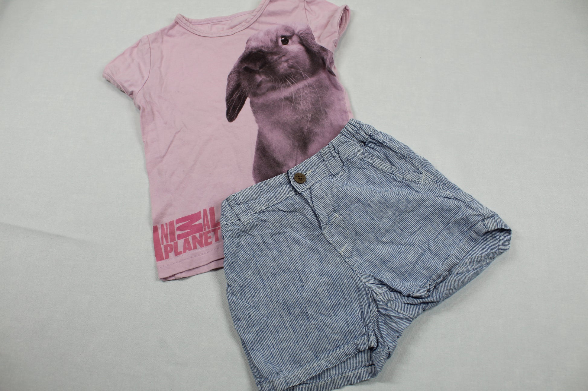 Set Rosa Motiv Shirt Gestreifte Kurze Hose Mädchen 92