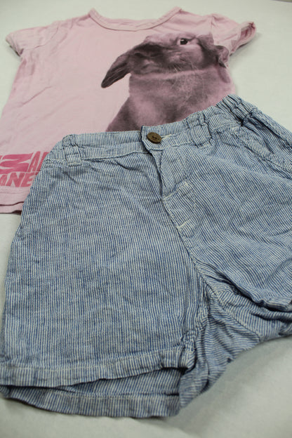 Set Rosa Shirt Motiv  Gestreifte Kurze Hose Mädchen 92