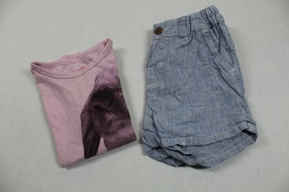 Set Rosa Shirt Motiv  Gestreifte Kurze Hose Mädchen 92