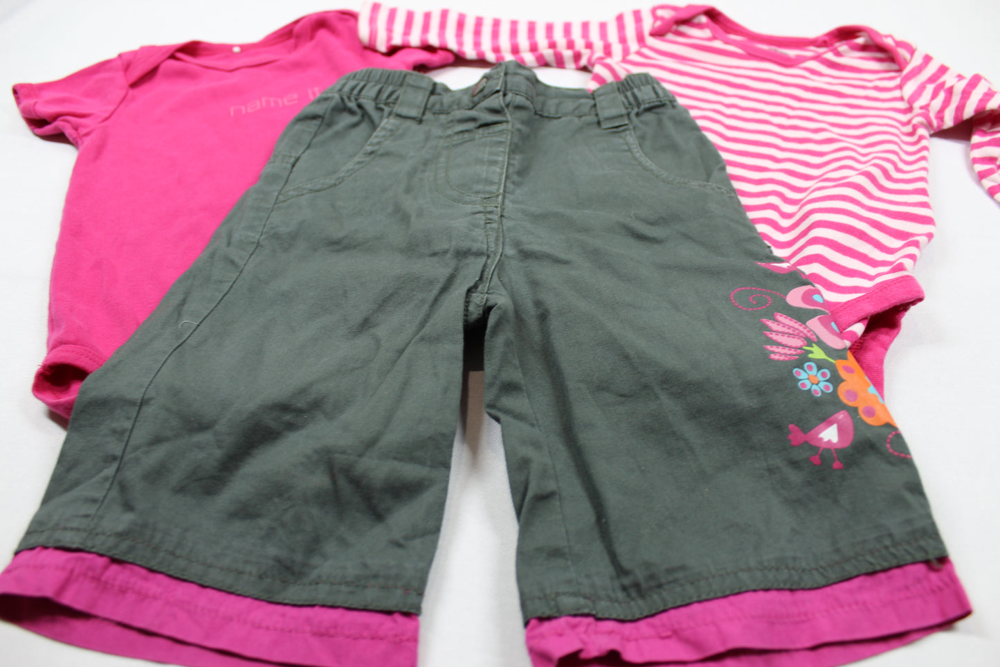 Set Bodys Uni Gestreift Kurze Hose Grün Mädchen 68