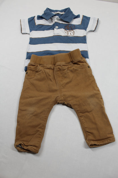 Set Poloshirt Blauweiß gestreift Braune Jeans Jungs 68