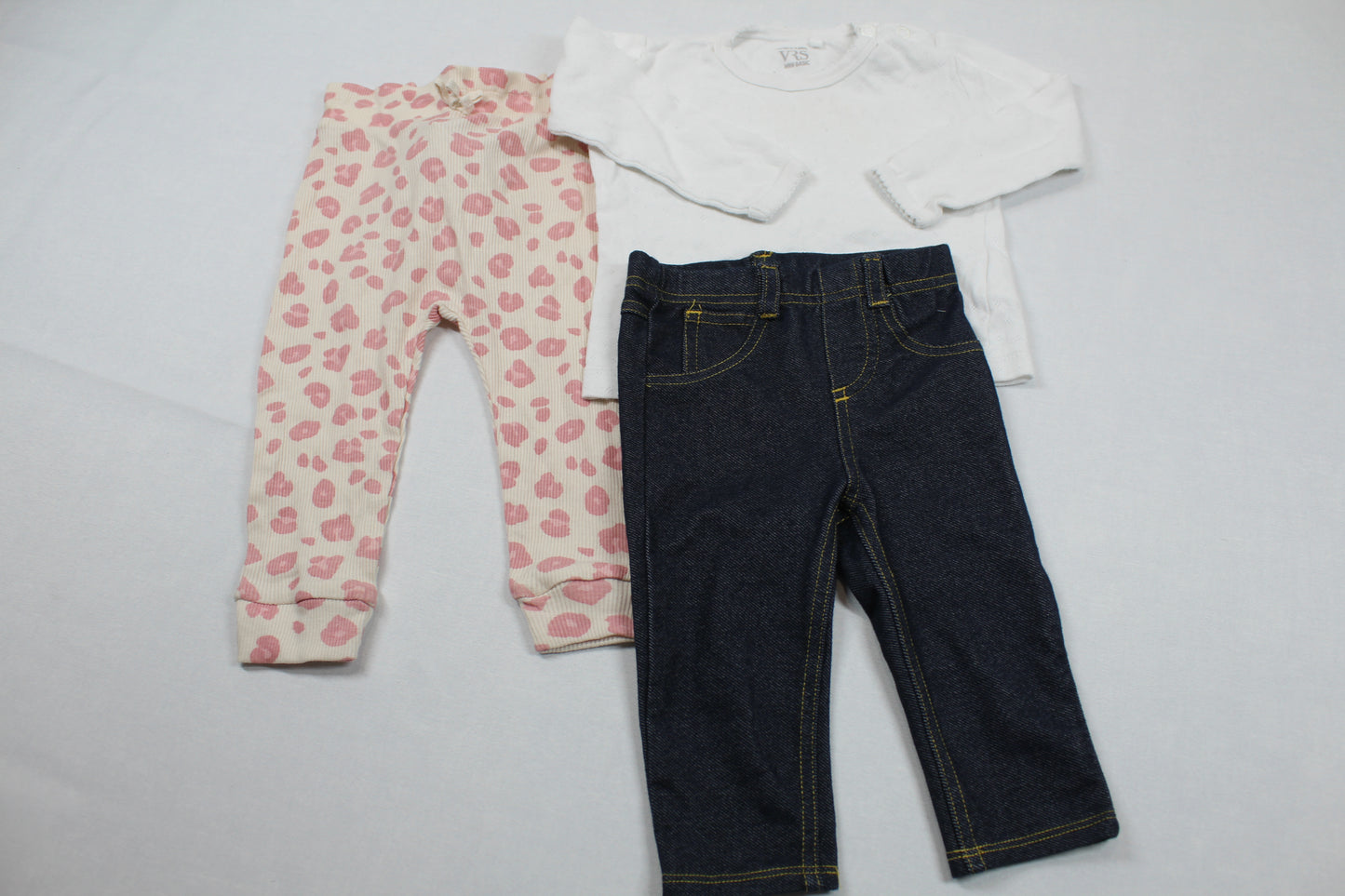 Set Zwei Leggins Jeansoptik Weißrosa Langarmshirt Weiß  Mädchen 68/74