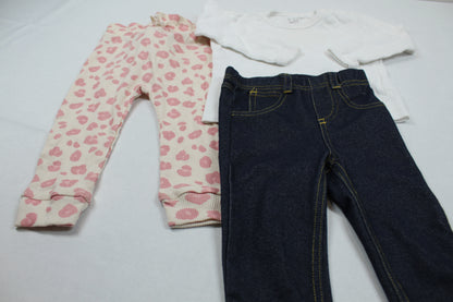 Set Zwei Leggins Jeansoptik Weißrosa Langarmshirt Weiß  Mädchen 68/74