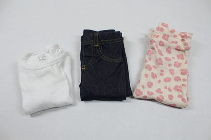 Set Zwei Leggins Jeansoptik Weißrosa Langarmshirt Weiß  Mädchen 68/74